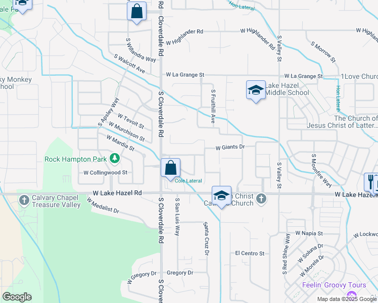map of restaurants, bars, coffee shops, grocery stores, and more near 12057 West Honey Dew Drive in Boise