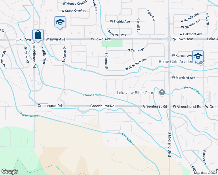 map of restaurants, bars, coffee shops, grocery stores, and more near 2001 South Kona Avenue in Nampa