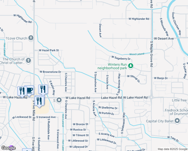 map of restaurants, bars, coffee shops, grocery stores, and more near 5893 South Snowshoe Avenue in Boise