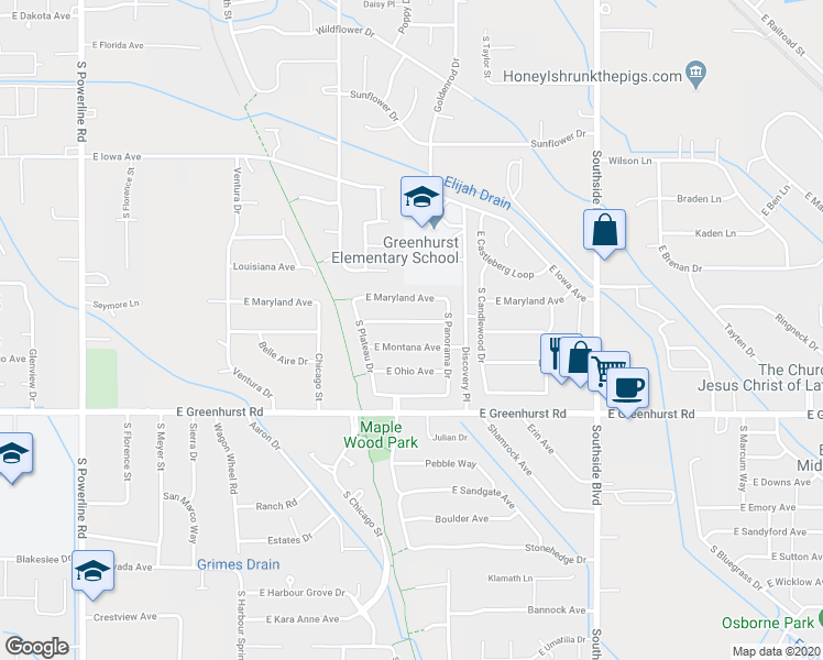 map of restaurants, bars, coffee shops, grocery stores, and more near 2503 East Massachusetts Avenue in Nampa