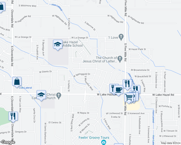 map of restaurants, bars, coffee shops, grocery stores, and more near 11106 West Springgold Drive in Boise