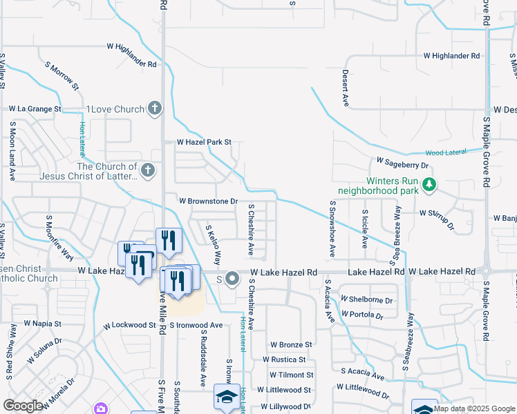 map of restaurants, bars, coffee shops, grocery stores, and more near 10137 West Brownstone Drive in Boise