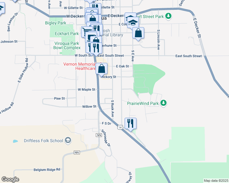 map of restaurants, bars, coffee shops, grocery stores, and more near 703 South Rusk Avenue in Viroqua