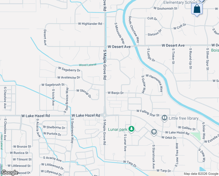 map of restaurants, bars, coffee shops, grocery stores, and more near 5858 South Maple Grove Road in Boise