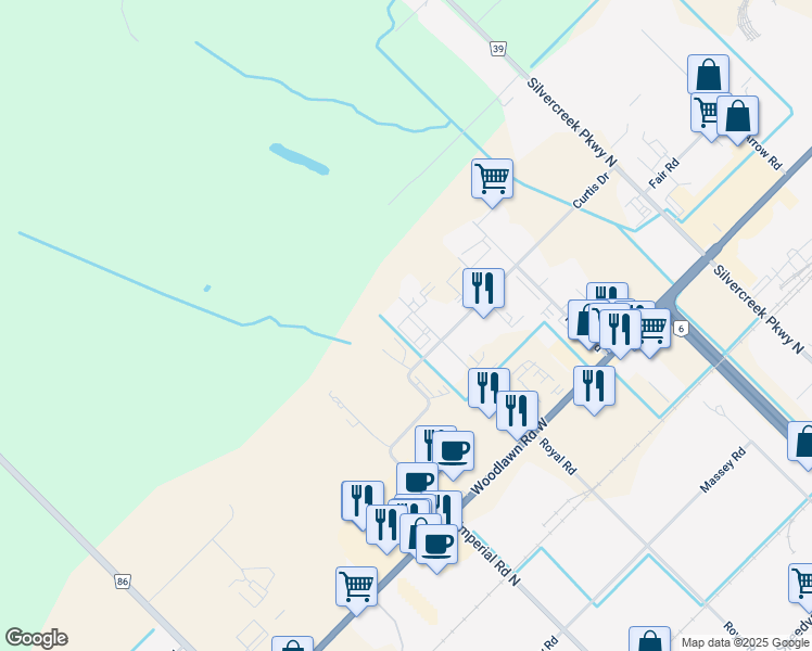 map of restaurants, bars, coffee shops, grocery stores, and more near 70 Monarch Road in Guelph
