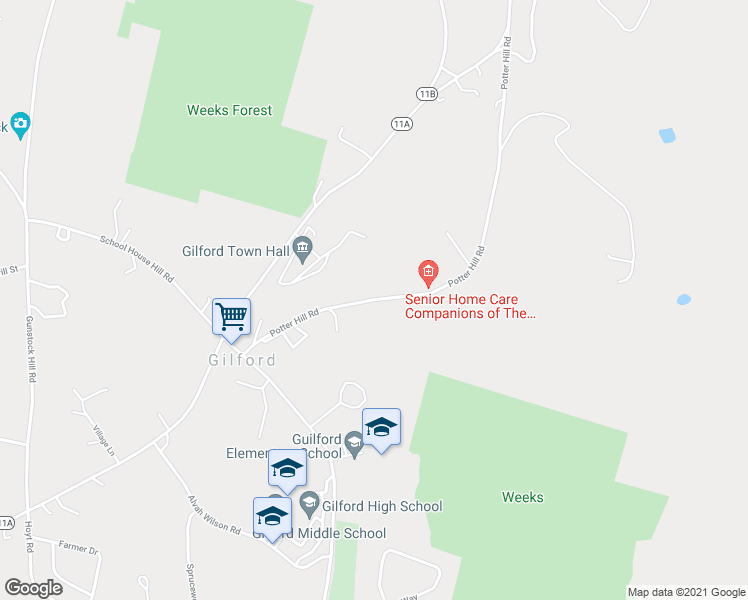 map of restaurants, bars, coffee shops, grocery stores, and more near 99 Potter Hill Road in Gilford