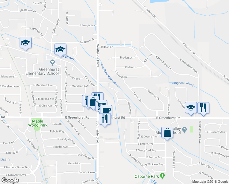 map of restaurants, bars, coffee shops, grocery stores, and more near 2053 Lexi's Lane in Nampa
