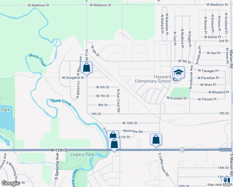 map of restaurants, bars, coffee shops, grocery stores, and more near 6700 West 7th Street in Sioux Falls