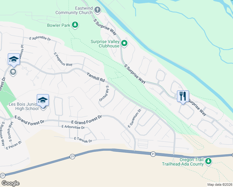 map of restaurants, bars, coffee shops, grocery stores, and more near 5810 South Sedum Way in Boise