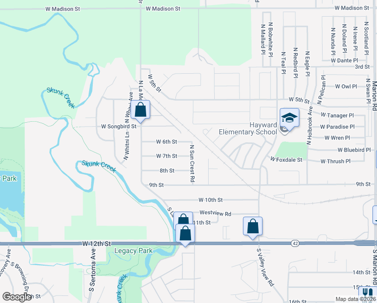 map of restaurants, bars, coffee shops, grocery stores, and more near 6700 West 7th Street in Sioux Falls