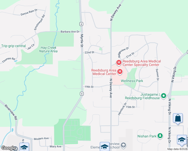 map of restaurants, bars, coffee shops, grocery stores, and more near 915 Krystle Court in Reedsburg