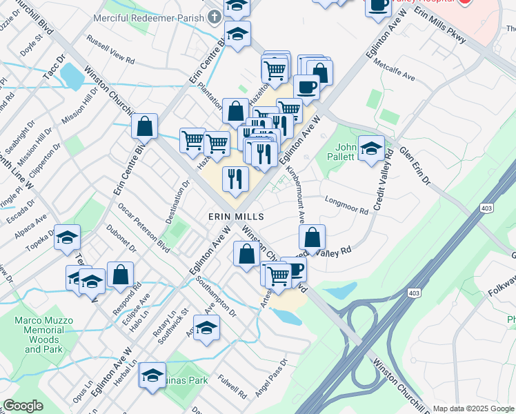 map of restaurants, bars, coffee shops, grocery stores, and more near 4620 Kimbermount Avenue in Mississauga