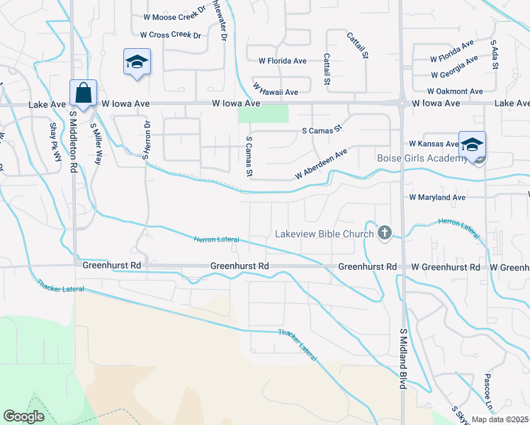 map of restaurants, bars, coffee shops, grocery stores, and more near 2001 South Kona Avenue in Nampa