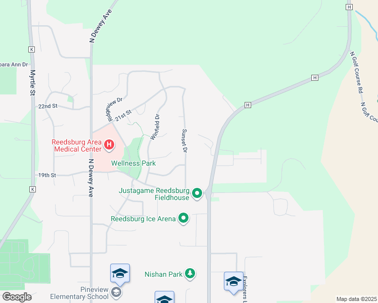 map of restaurants, bars, coffee shops, grocery stores, and more near 2040 Sunset Drive in Reedsburg