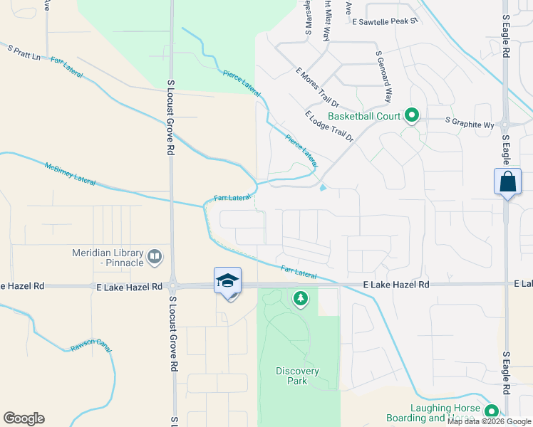 map of restaurants, bars, coffee shops, grocery stores, and more near 2061 East Taconic Drive in Meridian