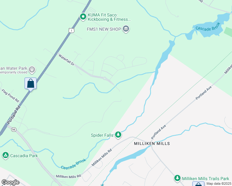 map of restaurants, bars, coffee shops, grocery stores, and more near 31 Waterfall Drive in Saco