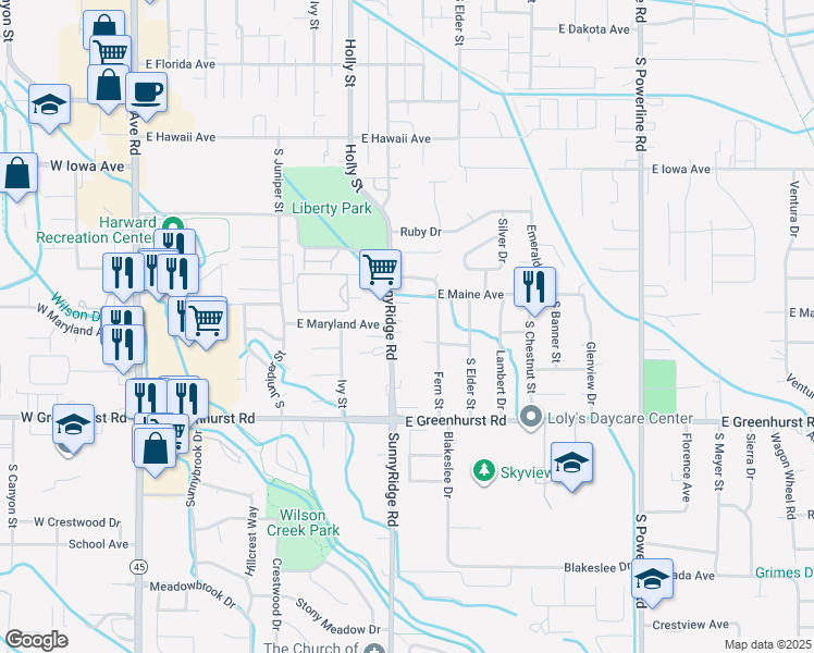 map of restaurants, bars, coffee shops, grocery stores, and more near 1922 Sunnyridge Road in Nampa