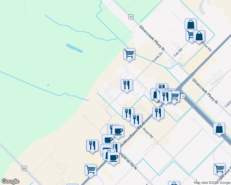 map of restaurants, bars, coffee shops, grocery stores, and more near 185 Curtis Drive in Guelph