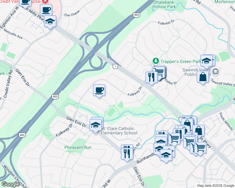 map of restaurants, bars, coffee shops, grocery stores, and more near 4137 Sunflower Drive in Mississauga