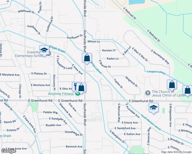 map of restaurants, bars, coffee shops, grocery stores, and more near 2053 Lexi's Lane in Nampa