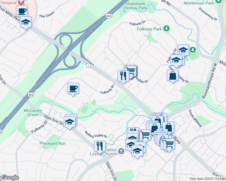 map of restaurants, bars, coffee shops, grocery stores, and more near 4111 Arbour Green Drive in Mississauga