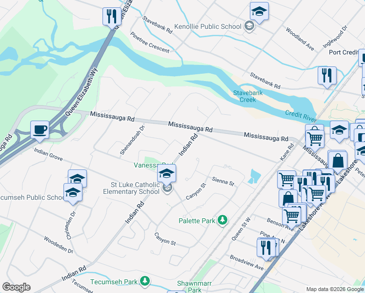 map of restaurants, bars, coffee shops, grocery stores, and more near 508 Vanessa Crescent in Mississauga