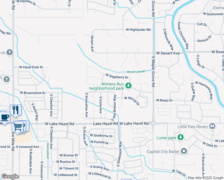 map of restaurants, bars, coffee shops, grocery stores, and more near 9460 West Sagebrush Street in Boise