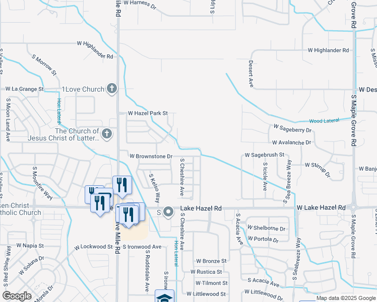 map of restaurants, bars, coffee shops, grocery stores, and more near 10137 West Brownstone Drive in Boise