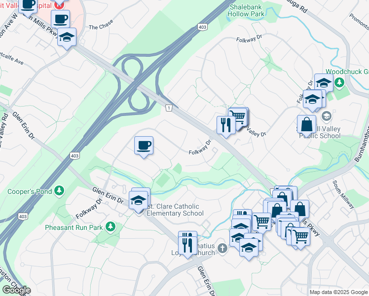 map of restaurants, bars, coffee shops, grocery stores, and more near 4127 Trellis Crescent in Mississauga