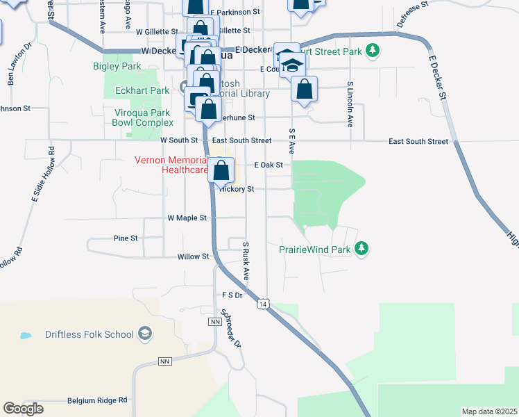 map of restaurants, bars, coffee shops, grocery stores, and more near 703 South Rusk Avenue in Viroqua