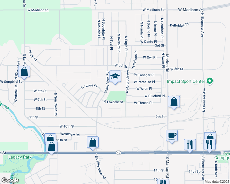 map of restaurants, bars, coffee shops, grocery stores, and more near 400 North Valley View Road in Sioux Falls