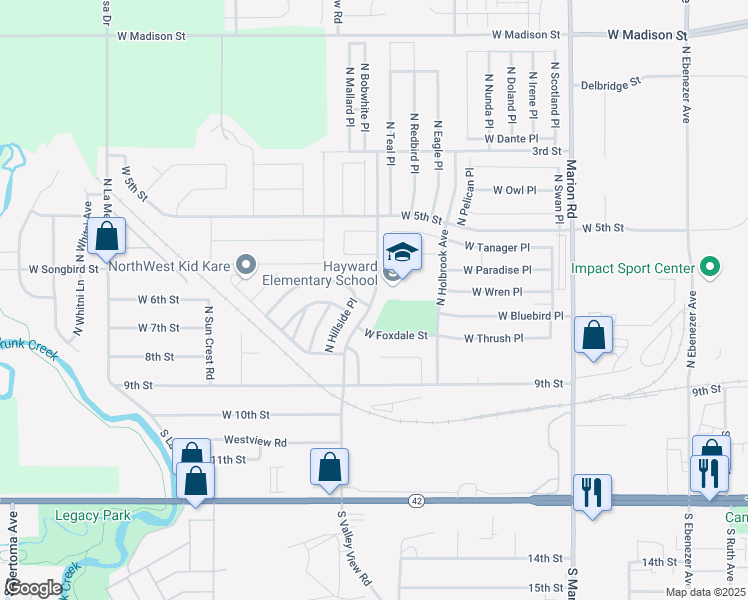 map of restaurants, bars, coffee shops, grocery stores, and more near 400 North Valley View Road in Sioux Falls