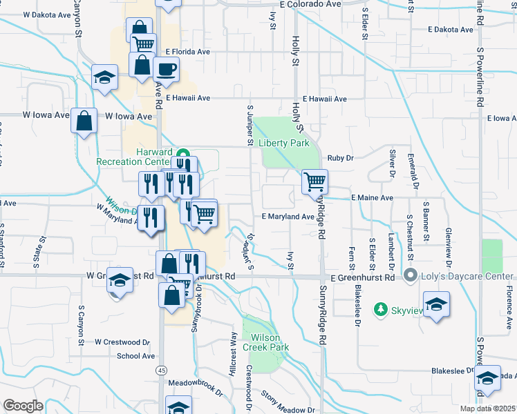 map of restaurants, bars, coffee shops, grocery stores, and more near 513 East Maryland Avenue in Nampa