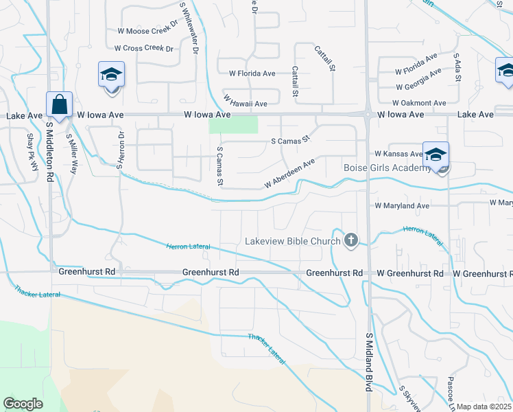 map of restaurants, bars, coffee shops, grocery stores, and more near 1524 West Belknap Drive in Nampa