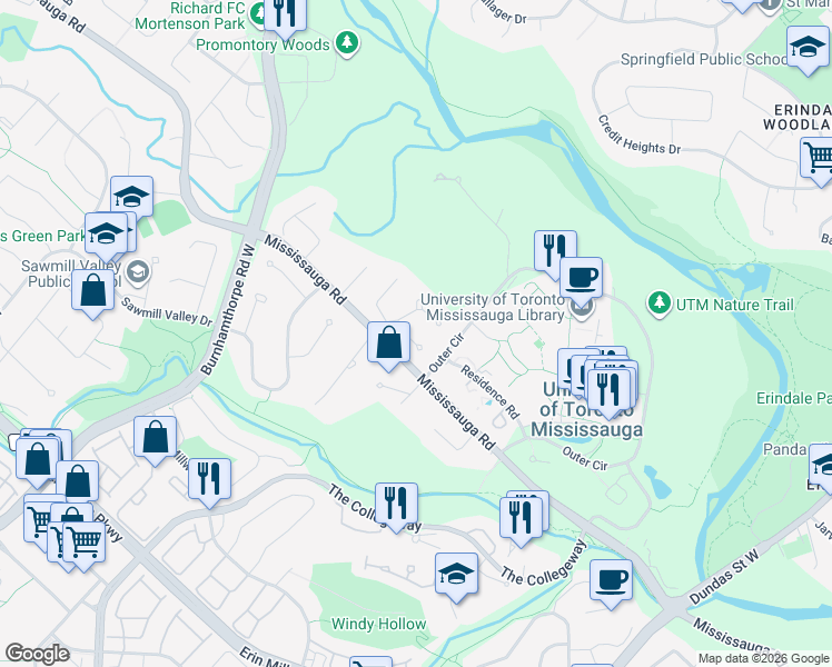 map of restaurants, bars, coffee shops, grocery stores, and more near 1759 Featherston Court in Mississauga