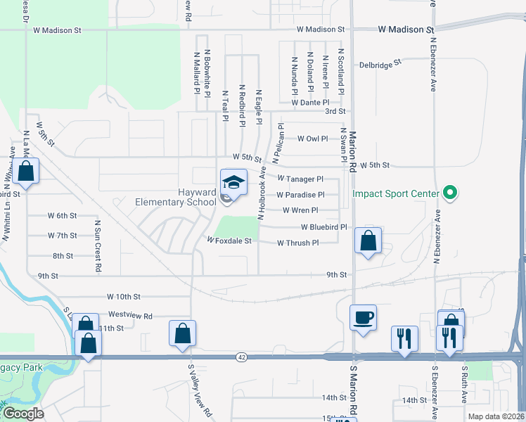 map of restaurants, bars, coffee shops, grocery stores, and more near 802 North Holbrook Avenue in Sioux Falls