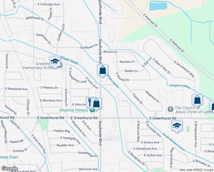 map of restaurants, bars, coffee shops, grocery stores, and more near 1901 Lexi's Lane in Nampa