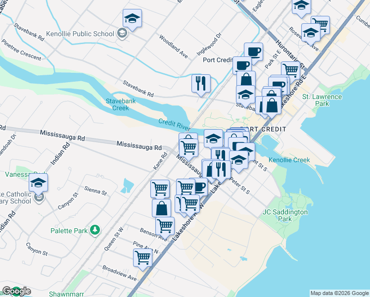 map of restaurants, bars, coffee shops, grocery stores, and more near 50 Front Street North in Mississauga