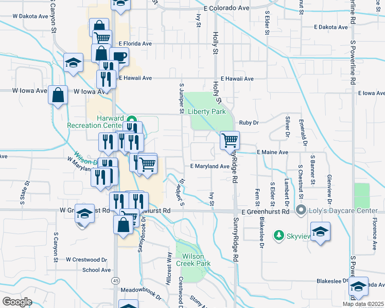 map of restaurants, bars, coffee shops, grocery stores, and more near 1838 South Juniper Street in Nampa