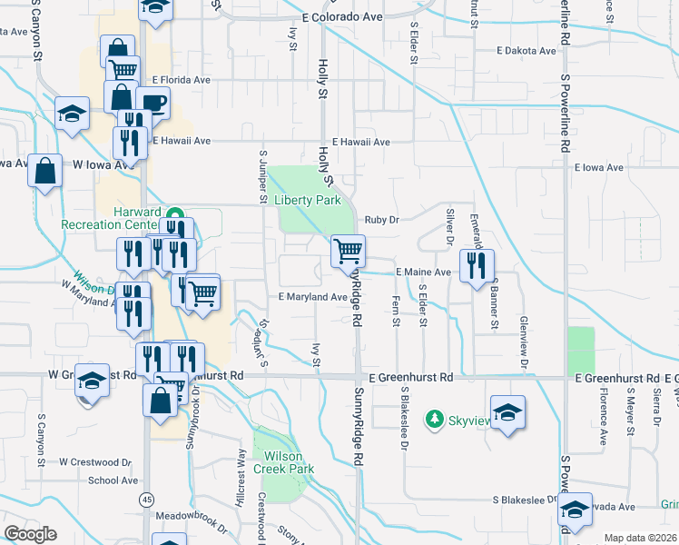 map of restaurants, bars, coffee shops, grocery stores, and more near 1817 SunnyRidge Road in Nampa