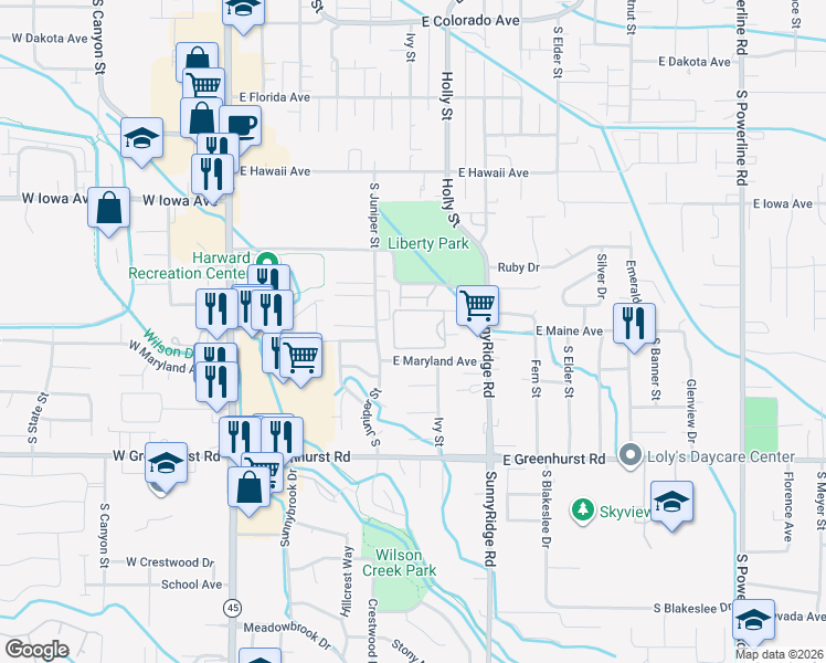 map of restaurants, bars, coffee shops, grocery stores, and more near 1737 SunnyRidge Road in Nampa