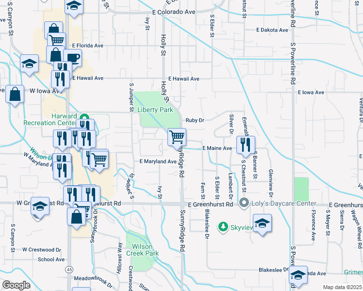 map of restaurants, bars, coffee shops, grocery stores, and more near 1817 SunnyRidge Road in Nampa