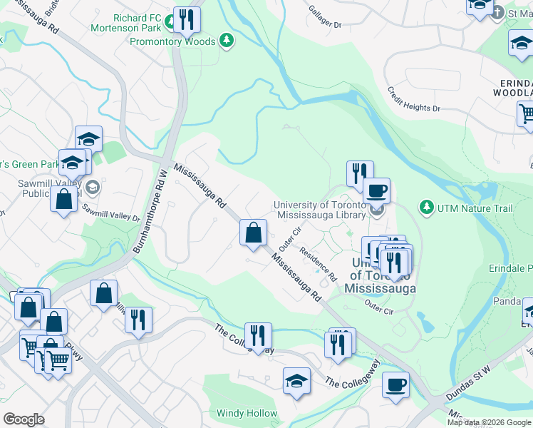 map of restaurants, bars, coffee shops, grocery stores, and more near 1759 Featherston Court in Mississauga