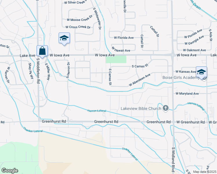 map of restaurants, bars, coffee shops, grocery stores, and more near 1819 South Camas Street in Nampa