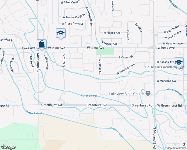 map of restaurants, bars, coffee shops, grocery stores, and more near 1819 South Camas Street in Nampa