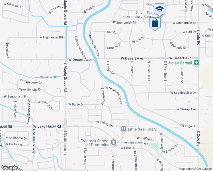 map of restaurants, bars, coffee shops, grocery stores, and more near 8464 West Harmonica Way in Boise
