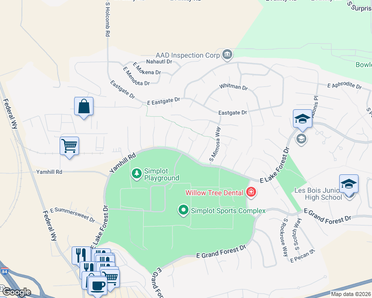 map of restaurants, bars, coffee shops, grocery stores, and more near 5659 South Jonquil Place in Boise