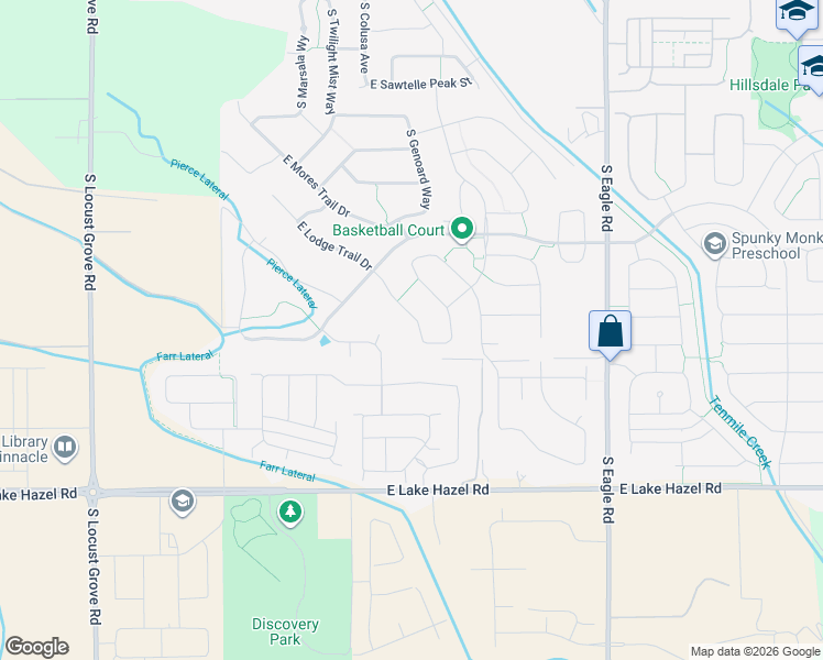 map of restaurants, bars, coffee shops, grocery stores, and more near 2464 East Cyanite Drive in Meridian