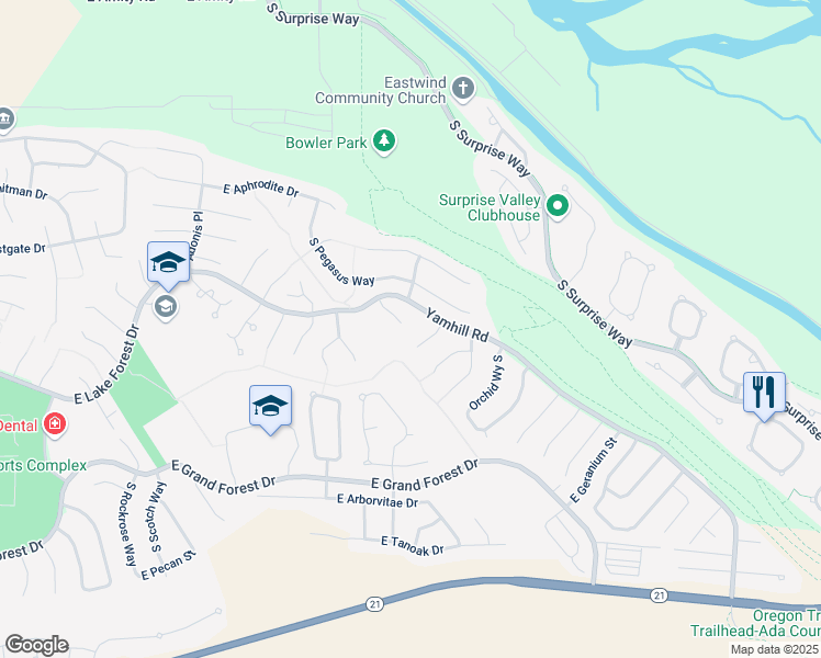 map of restaurants, bars, coffee shops, grocery stores, and more near 5628 South Impatiens Place in Boise