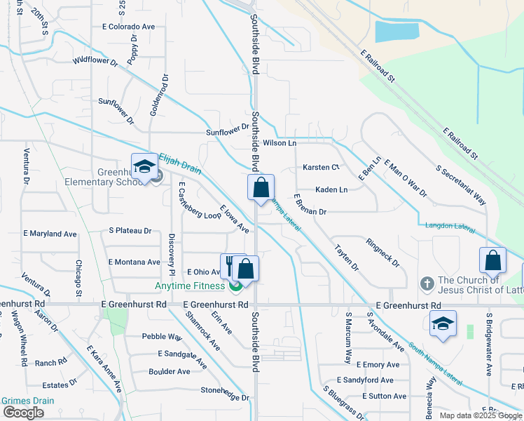 map of restaurants, bars, coffee shops, grocery stores, and more near 1810 Southside Boulevard in Nampa